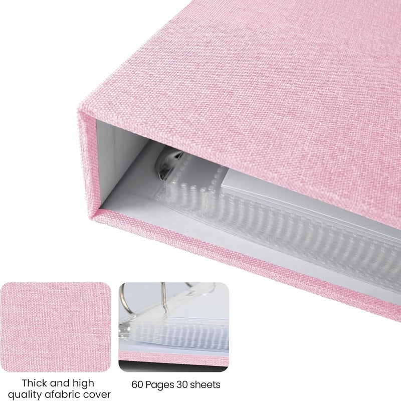 LUOCCHI 12x12 Inch Large 3 Ring Binder Scrapbook Album, Linen Cover Scrap Books 30 Pocket with Plastic Sleeves Protectors Display 60 Pages 12 x 12 Art Portfolio for Wedding Baby Adventure (Pink) - Image 5